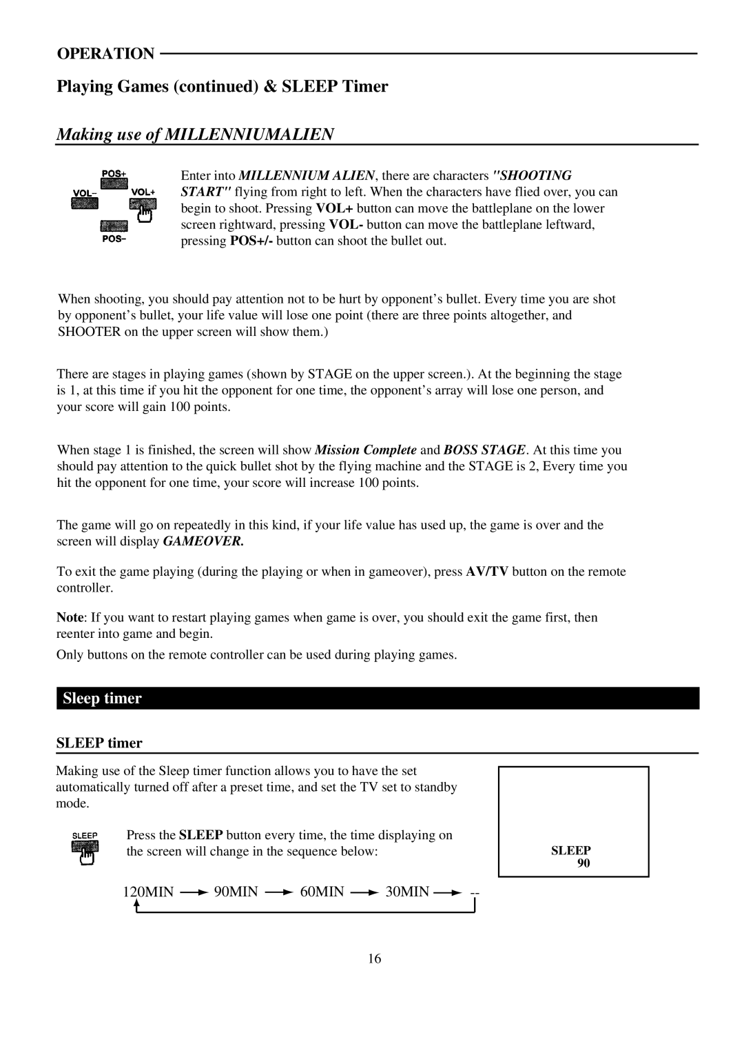 Palsonic 5179G owner manual Playing Games & Sleep Timer, Sleep timer 