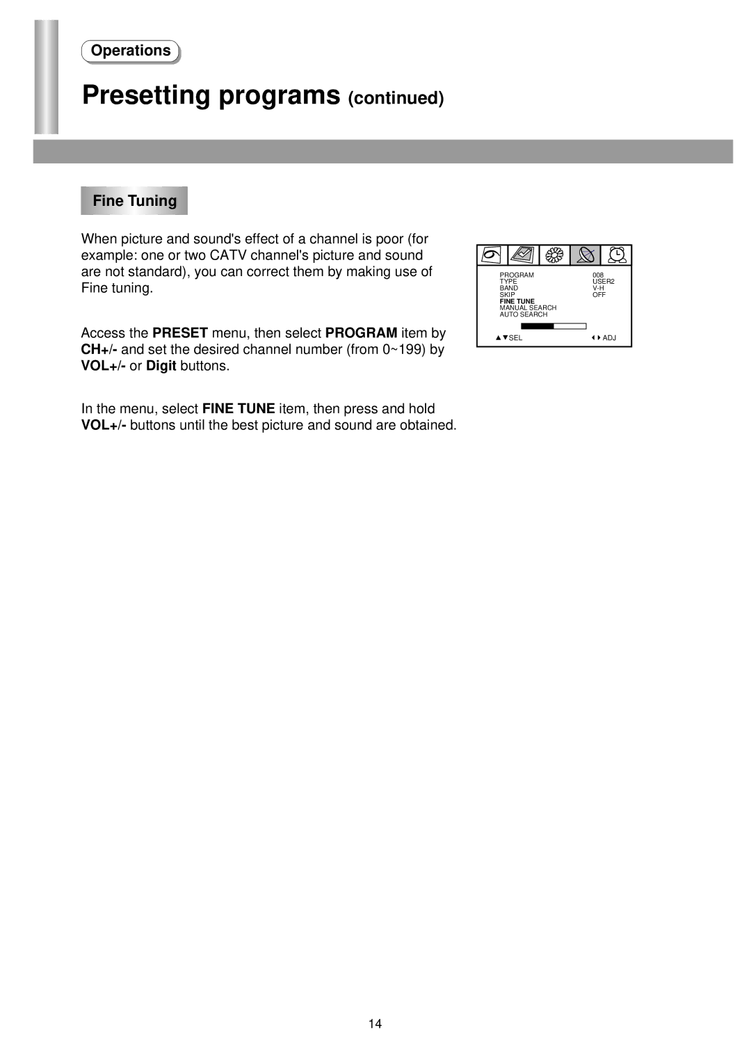 Palsonic 6125TS owner manual Fine Tuning 