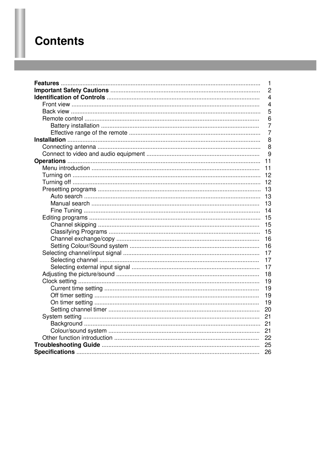 Palsonic 6125TS owner manual Contents 