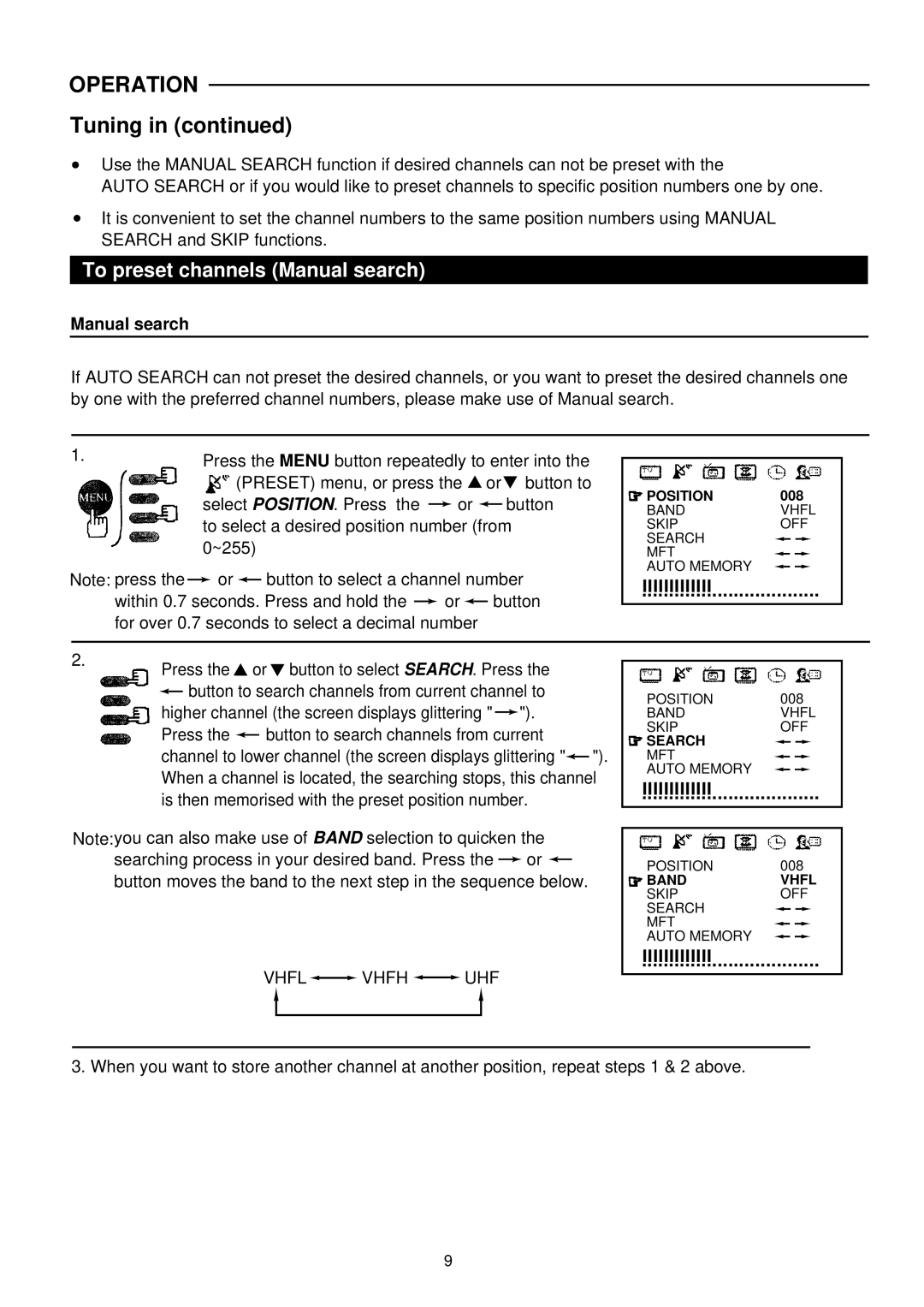 Palsonic 6140G owner manual To preset channels Manual search 