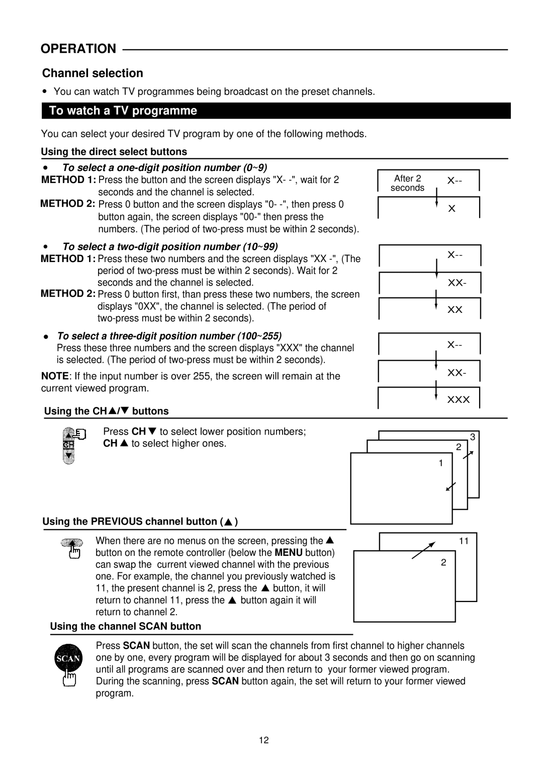 Palsonic 6140G owner manual Channel selection, To watch a TV programme 