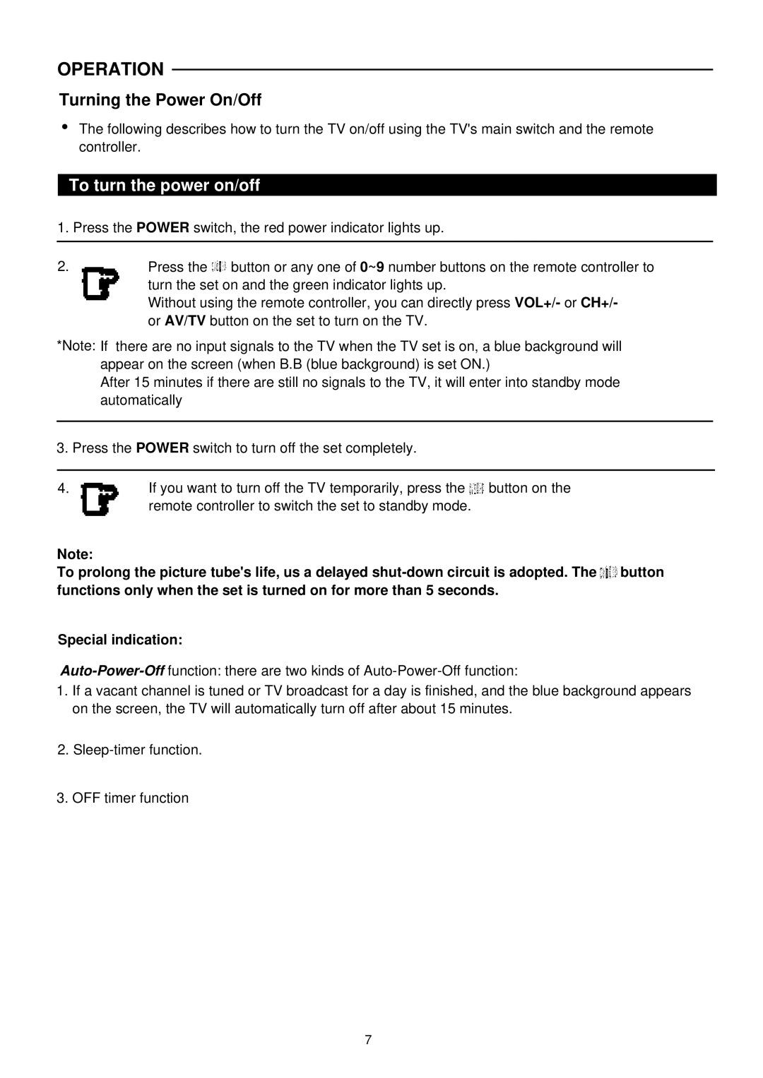 Palsonic 6140G owner manual Turning the Power On/Off, To turn the power on/off 