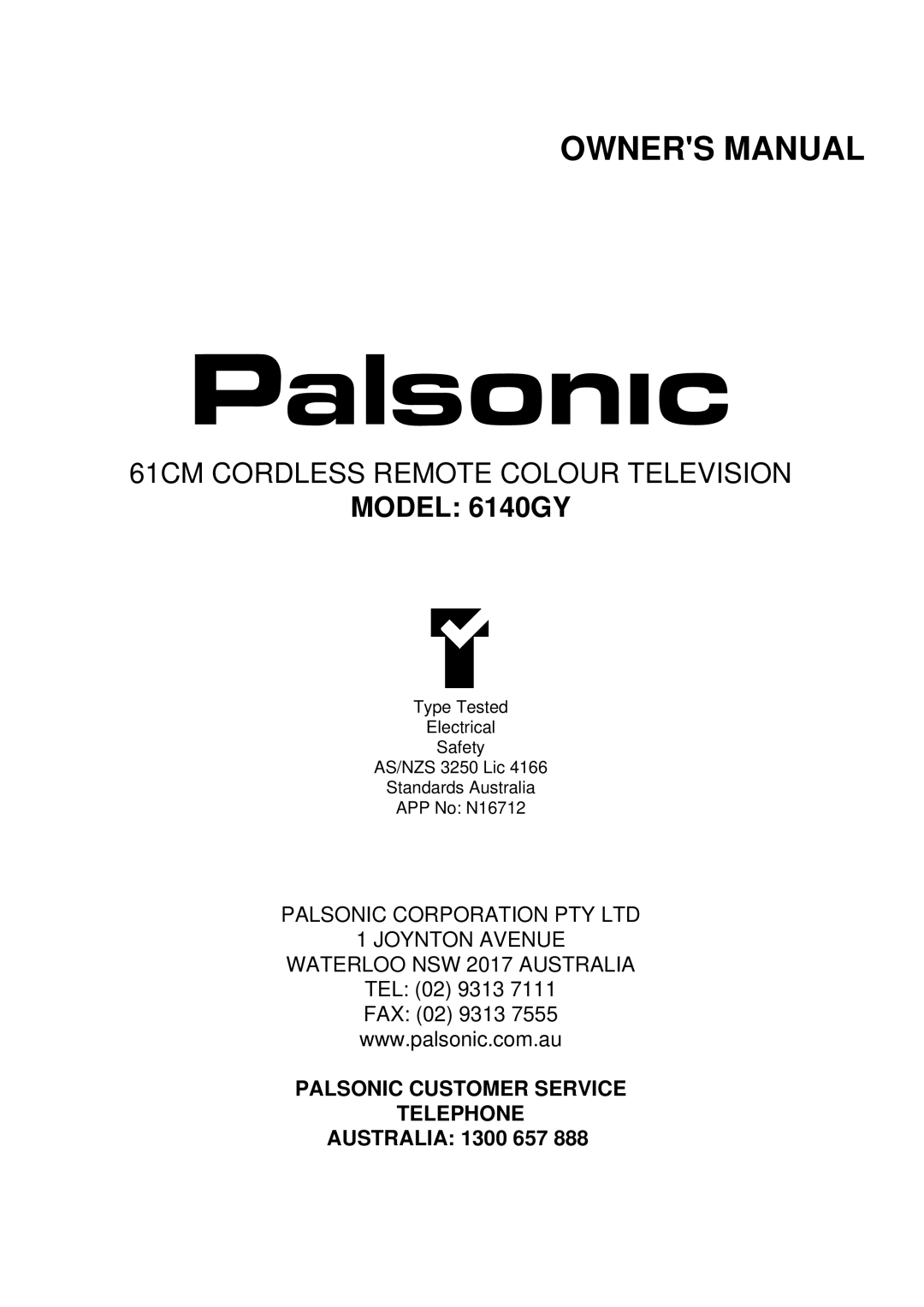 Palsonic owner manual Model 6140GY 