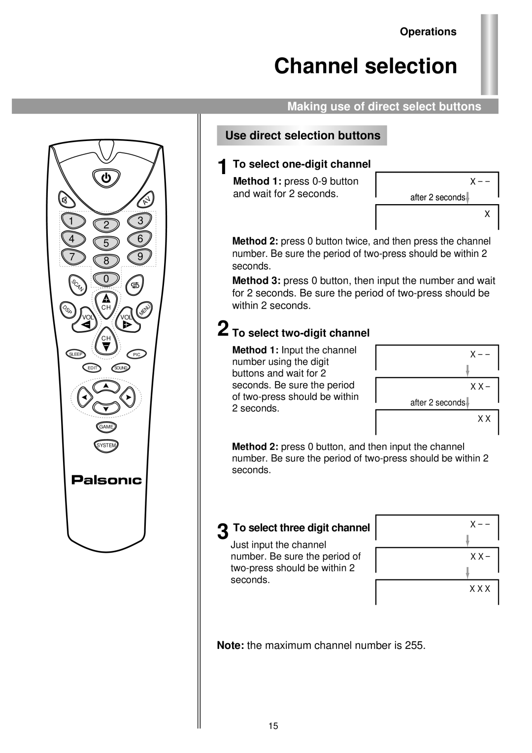 Palsonic 6140GY owner manual Channel selection, Making use of direct select buttons, Use direct selection buttons 