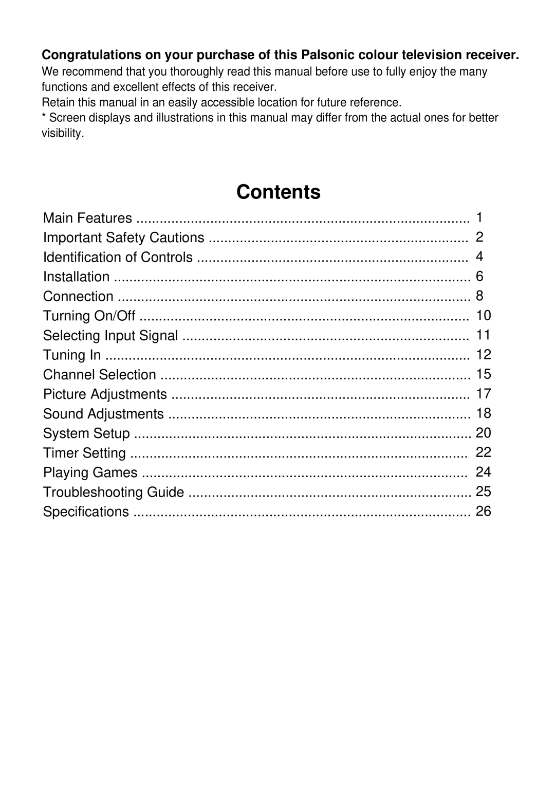 Palsonic 6140GY owner manual Contents 