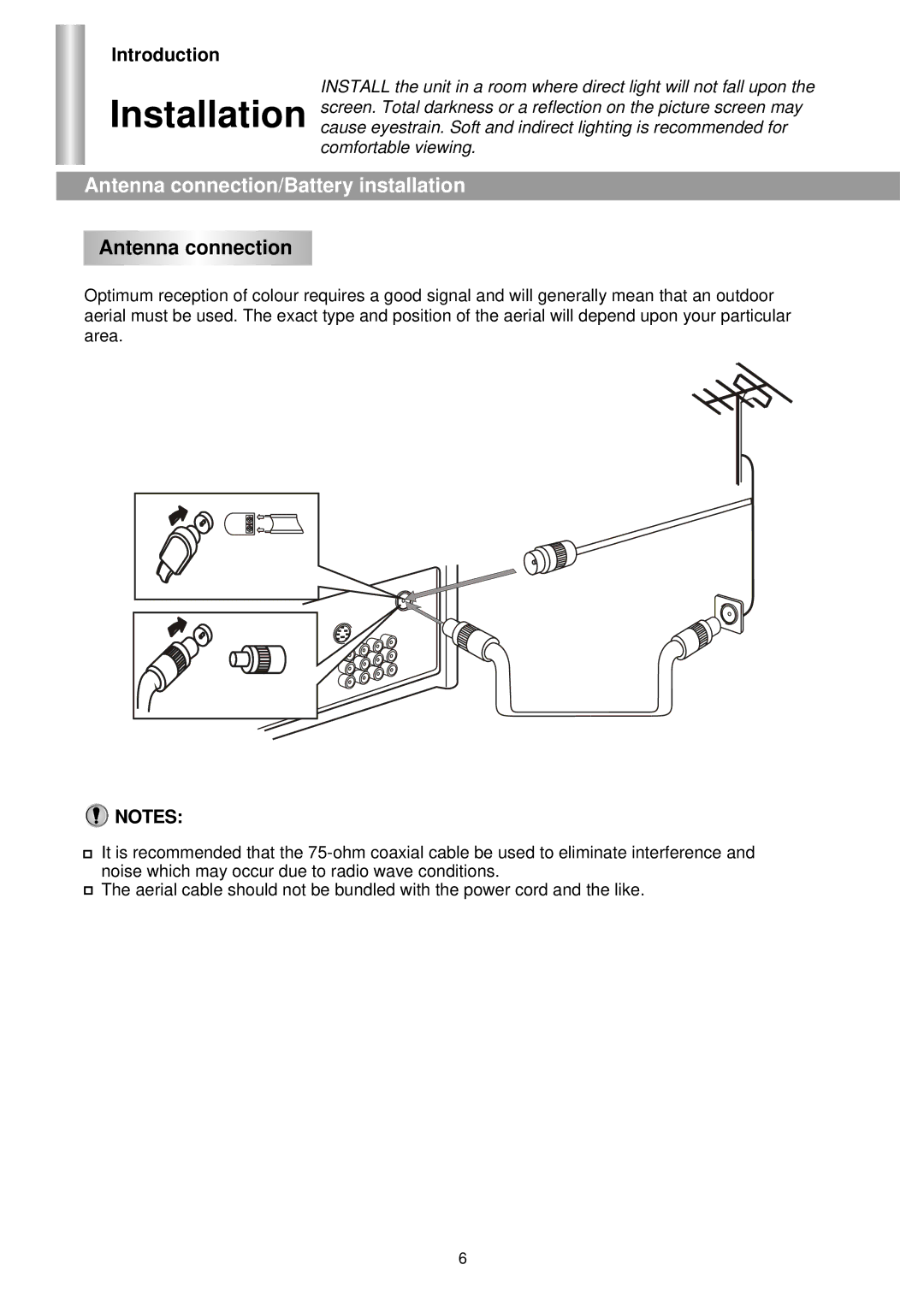 Palsonic 6140GY owner manual Antenna connection/Battery installation 