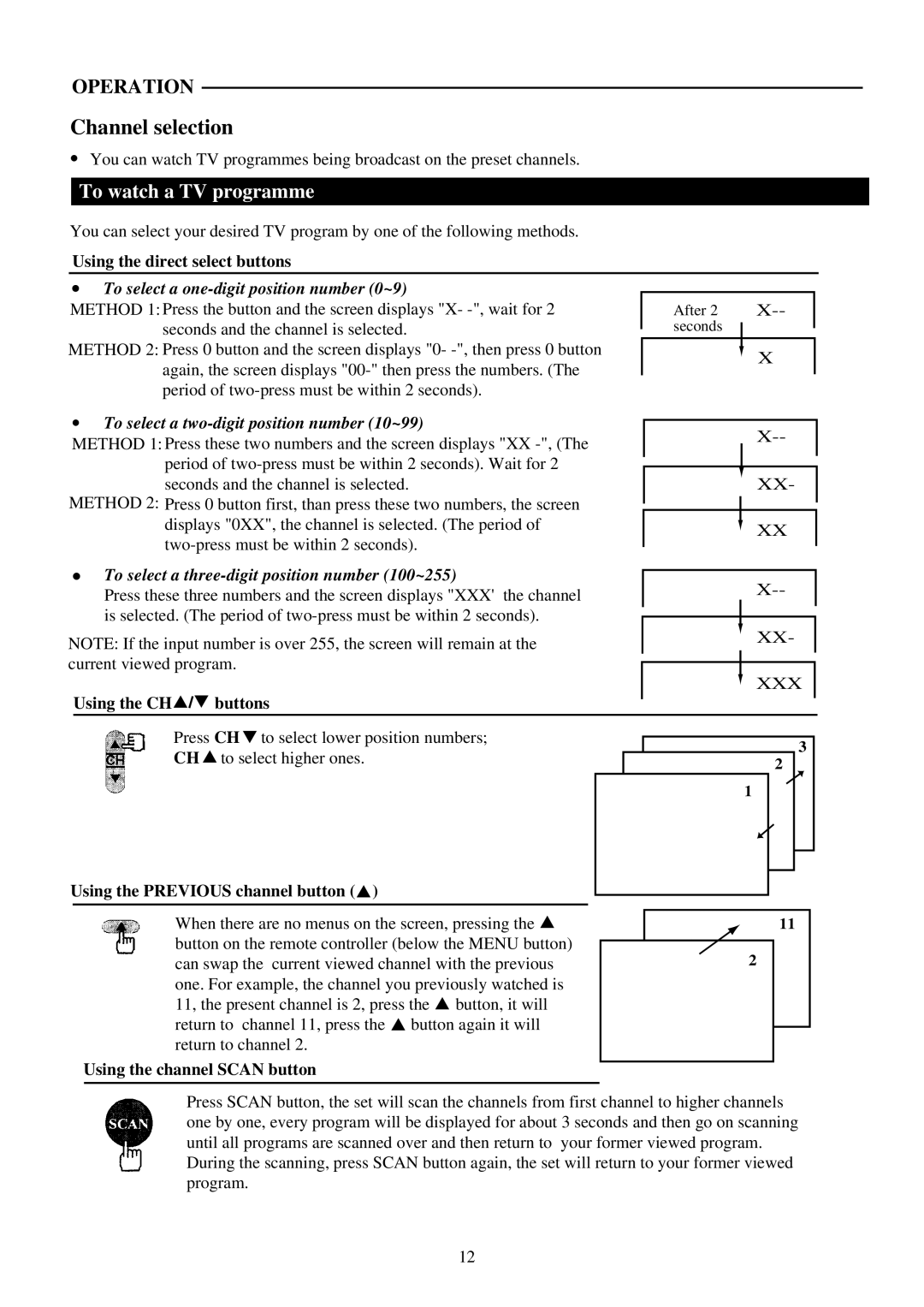 Palsonic 6159G owner manual Channel selection, To watch a TV programme 