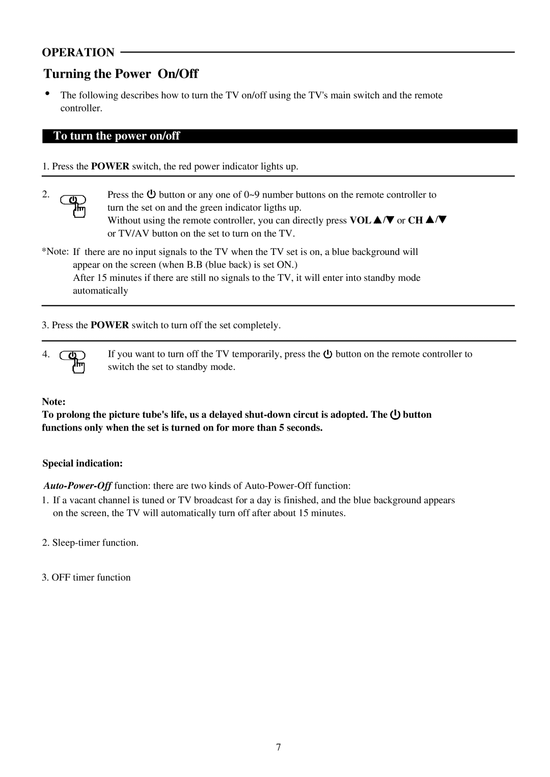 Palsonic 6159G owner manual Turning the Power On/Off, To turn the power on/off 