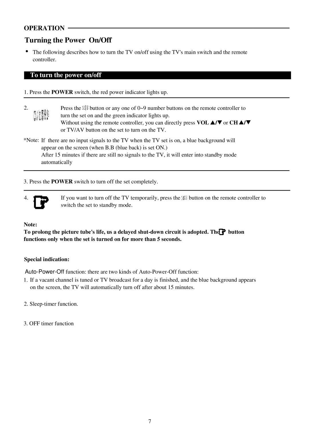 Palsonic 6160G owner manual Turning the Power On/Off, To turn the power on/off 