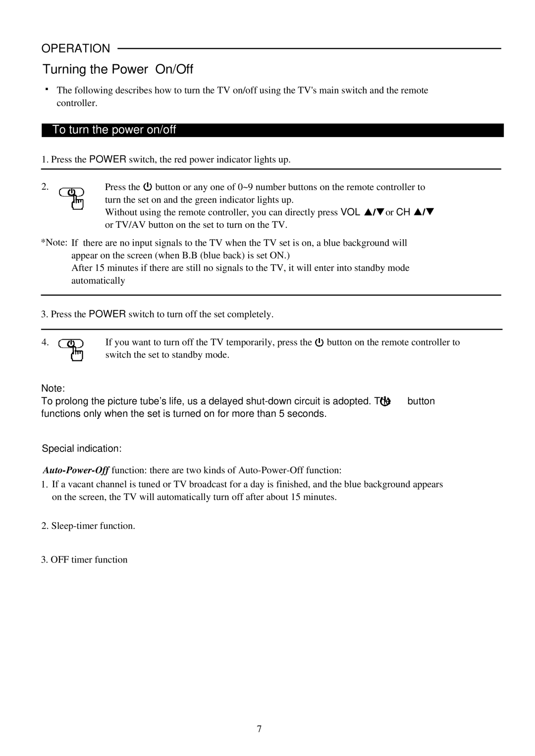 Palsonic 6820PF owner manual Turning the Power On/Off, To turn the power on/off 