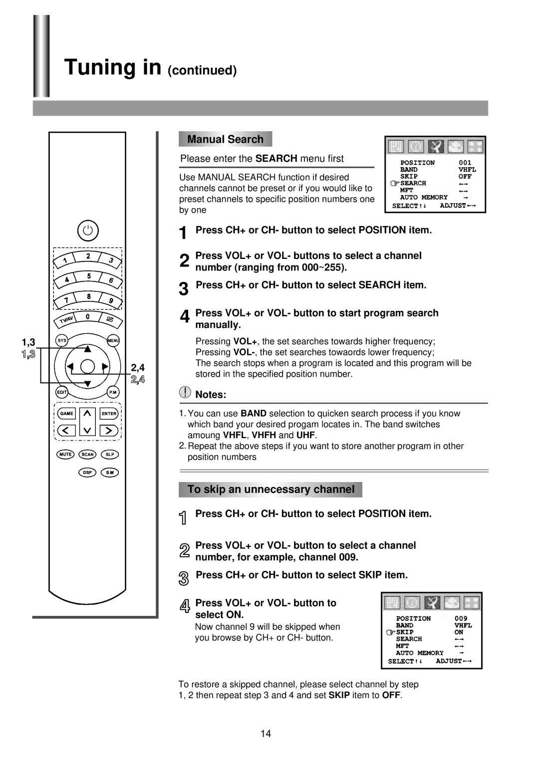 Palsonic 6825G owner manual Tuning 