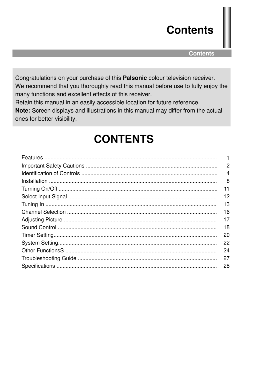 Palsonic 6825G owner manual Contents 