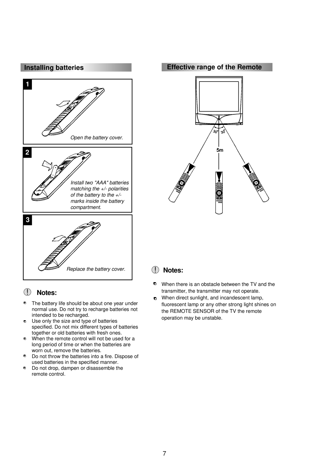 Palsonic 6825G owner manual Installing batteries Effective range of the Remote 