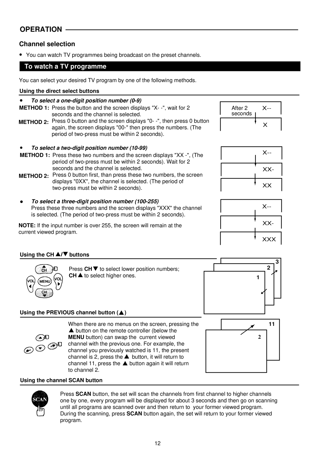 Palsonic 6826G owner manual To watch a TV programme, Using the direct select buttons, Using the CH buttons 