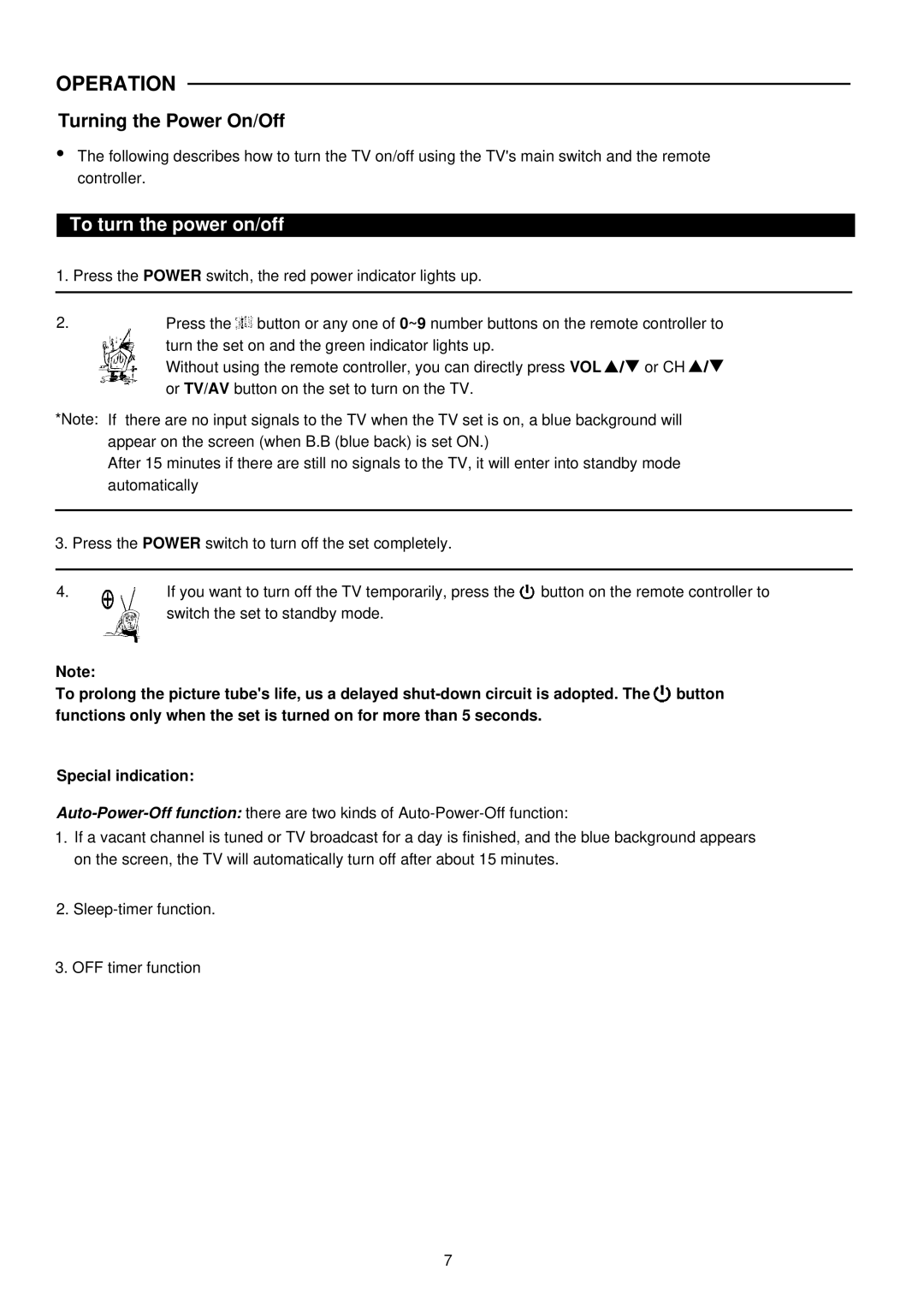 Palsonic 6826G owner manual Operation, To turn the power on/off 