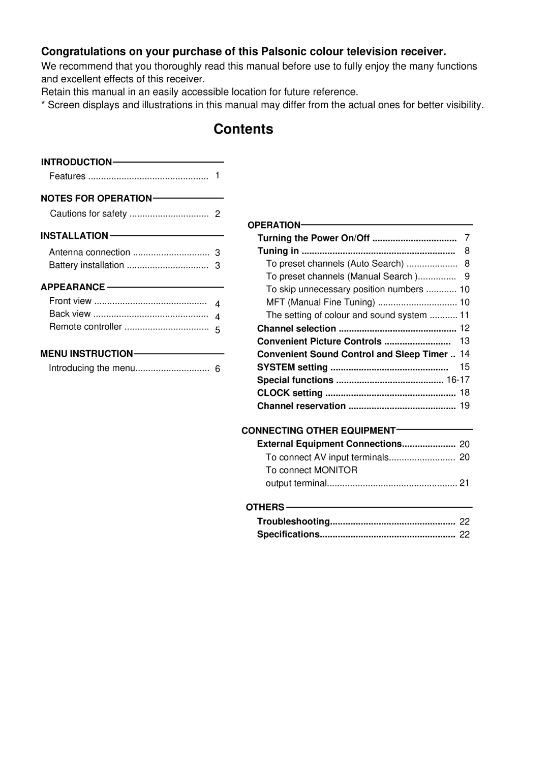 Palsonic 6830G owner manual Contents 