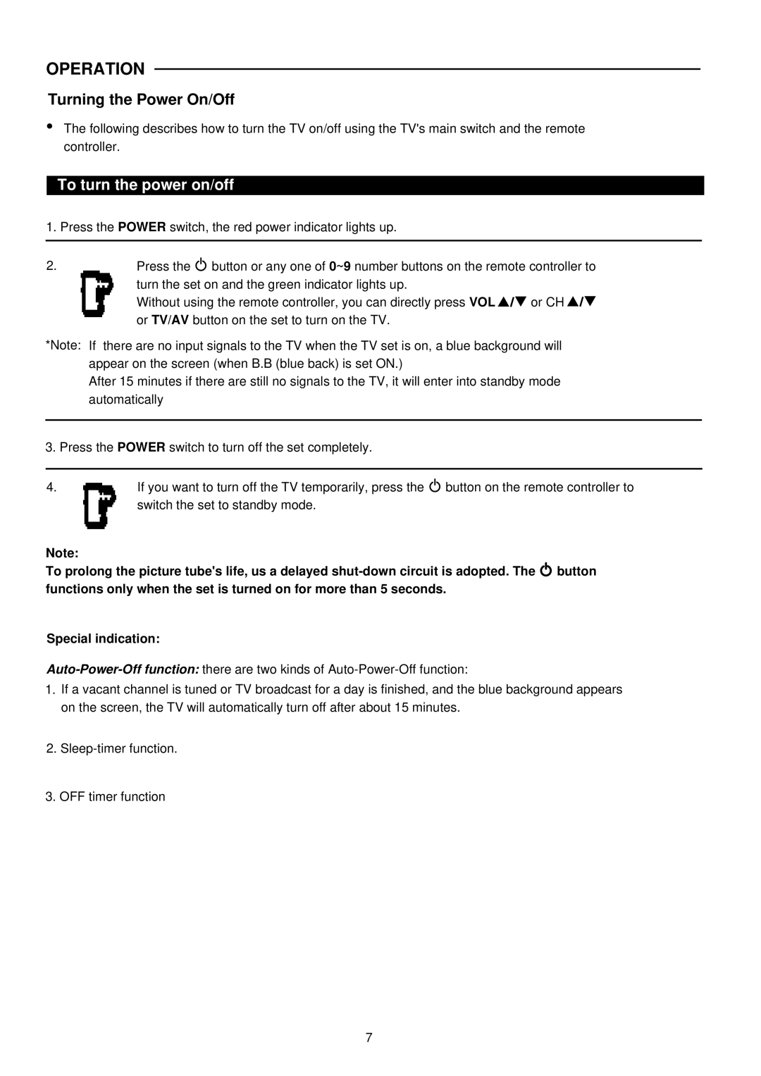 Palsonic 6830G owner manual Operation, To turn the power on/off 