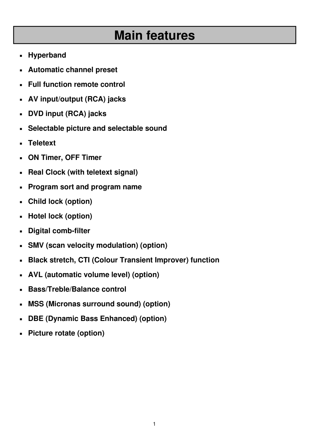 Palsonic 6830TG owner manual Main features 