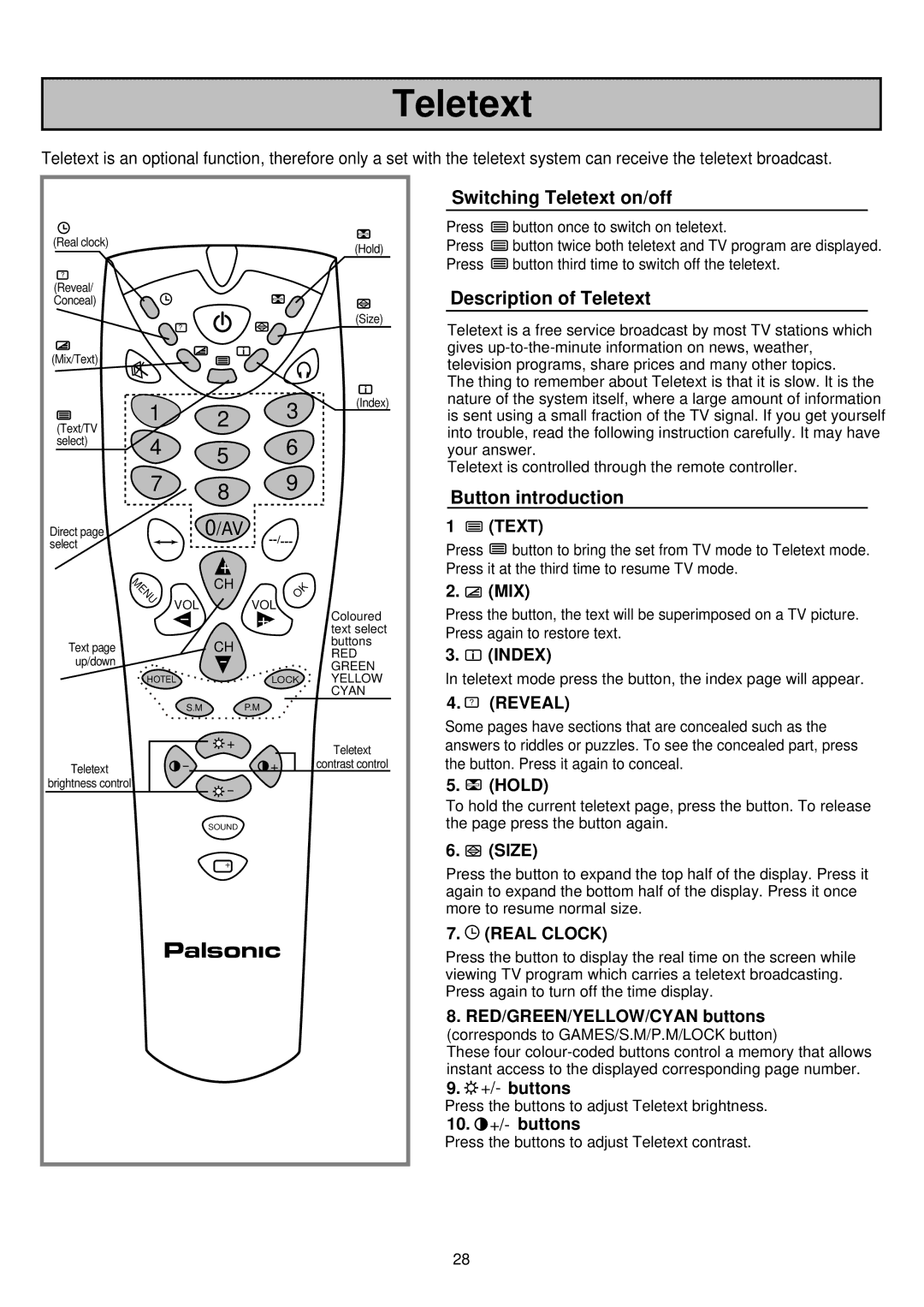 Palsonic 6830TG owner manual Teletext 