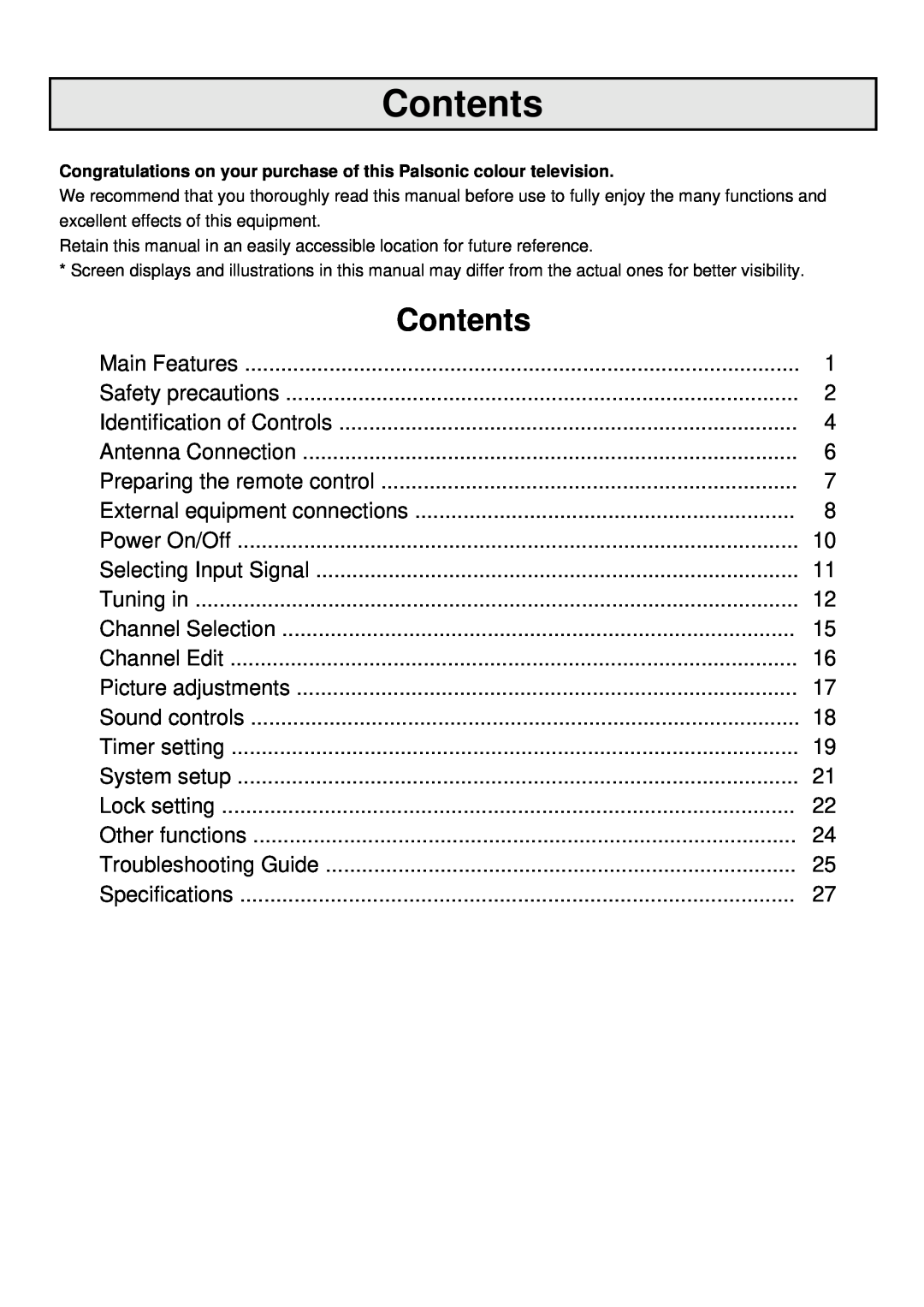 Palsonic 6835TK owner manual Contents 