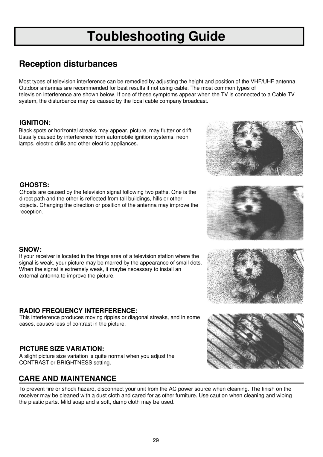 Palsonic 6845PFST owner manual Toubleshooting Guide, Reception disturbances 