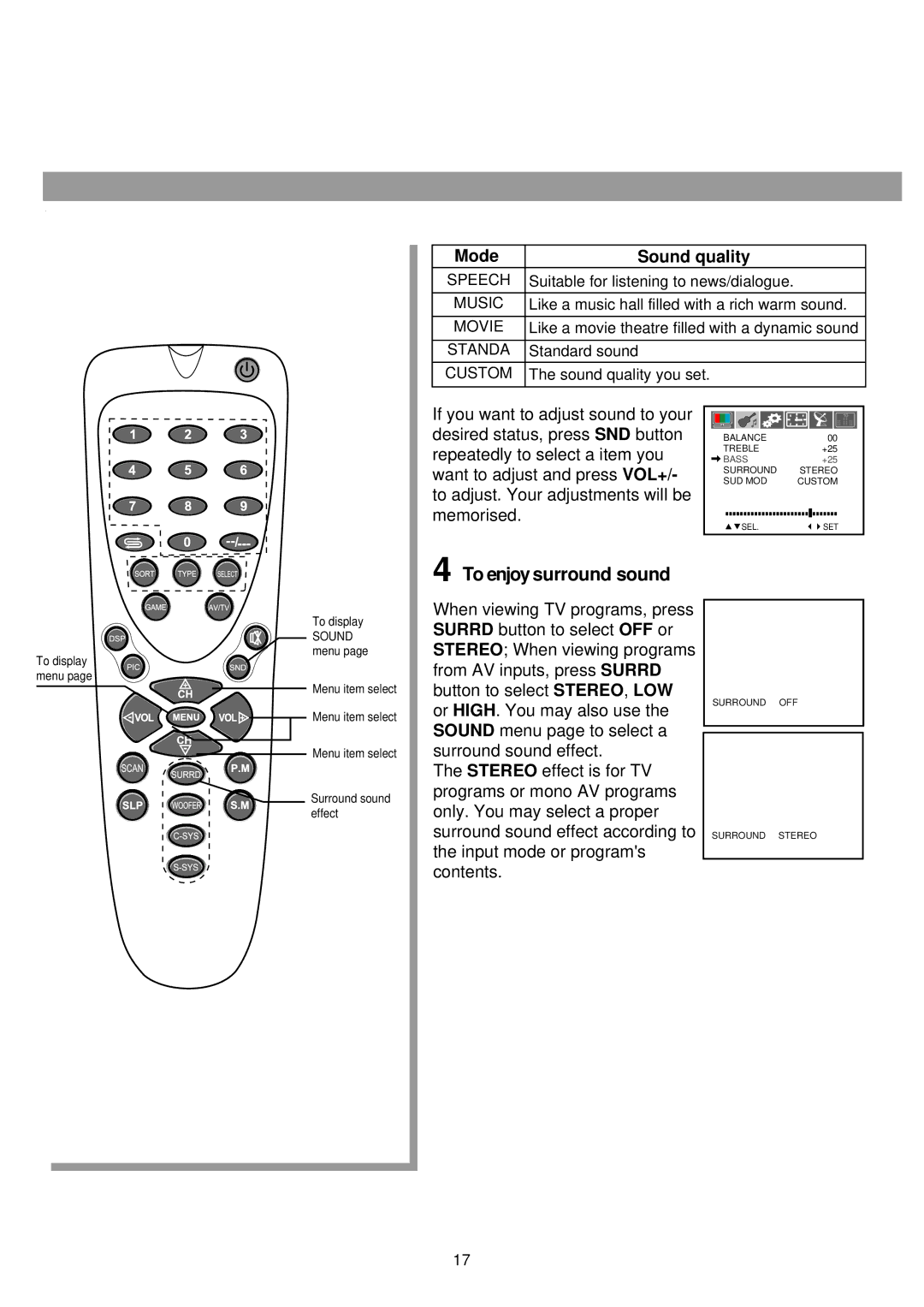 Palsonic 6850PF owner manual To enjoy surround sound, Sound quality 