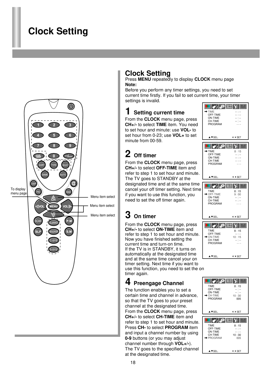 Palsonic 6850PF owner manual Clock Setting 