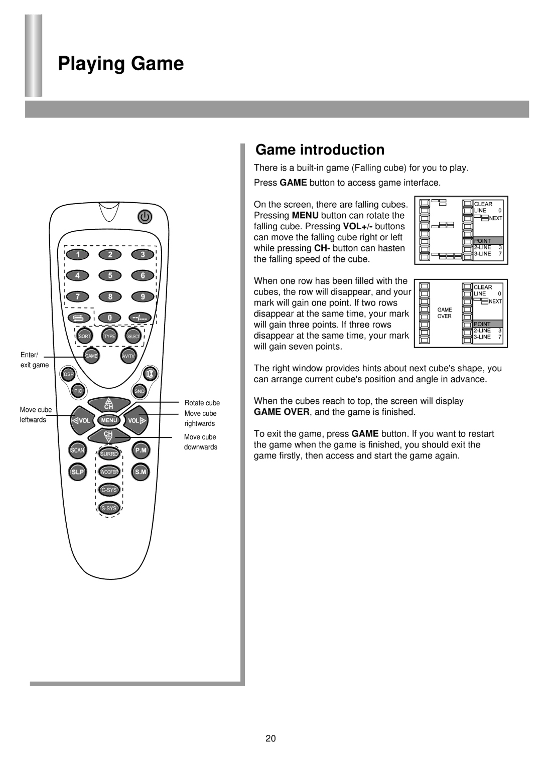 Palsonic 6850PF owner manual Playing Game, Game introduction 