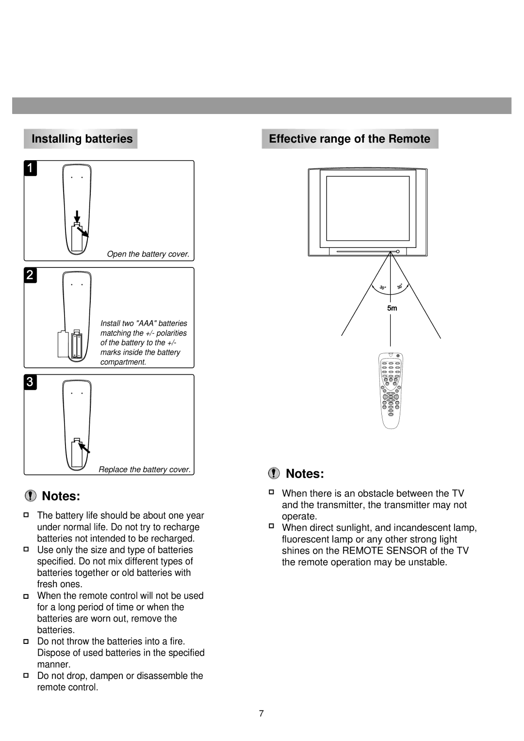 Palsonic 6850PF owner manual Installing batteries Effective range of the Remote 