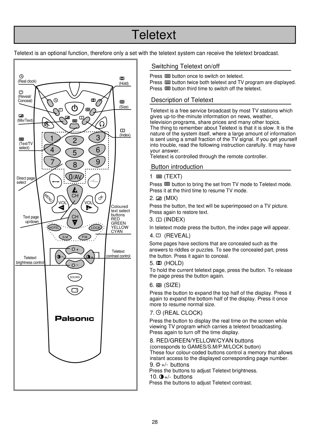 Palsonic 6850TGPF owner manual Teletext 