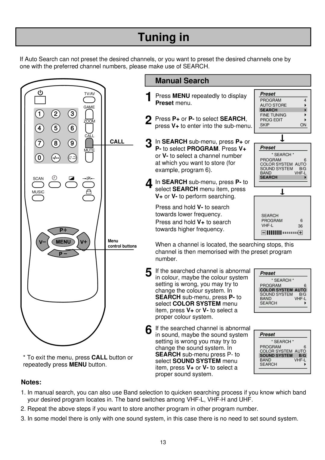 Palsonic 6850TKPF owner manual Manual Search, Preset menu 