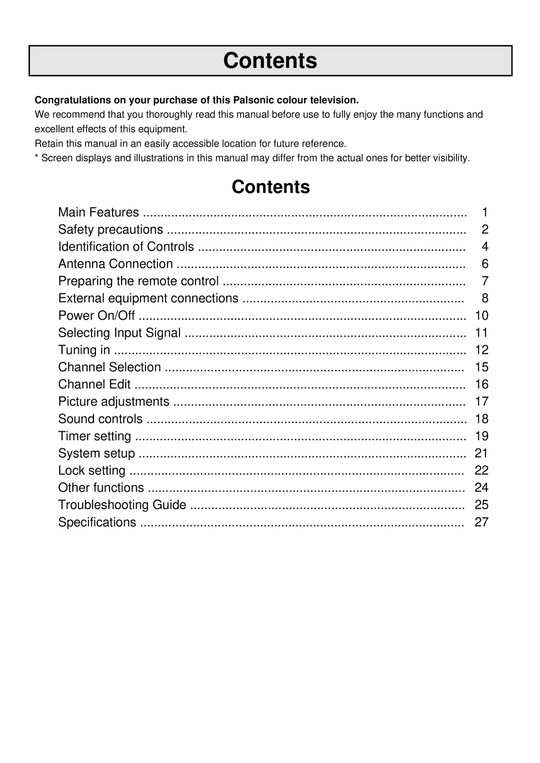 Palsonic 6860PFST owner manual Contents 