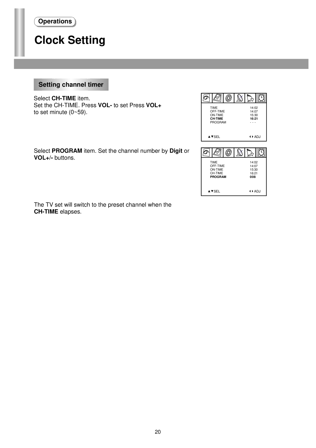 Palsonic 6875PF owner manual Setting channel timer 