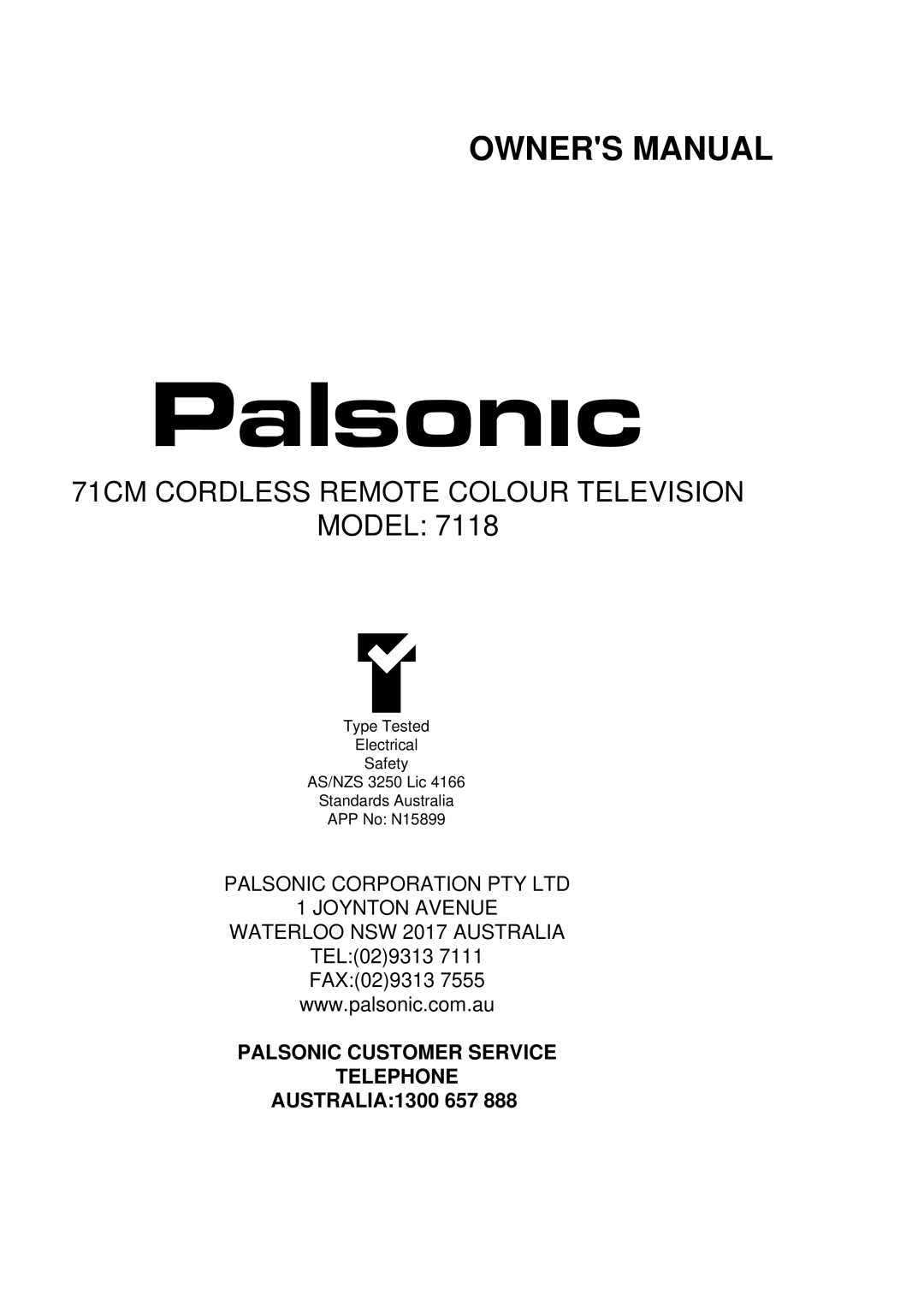 Palsonic 7118 owner manual Model 