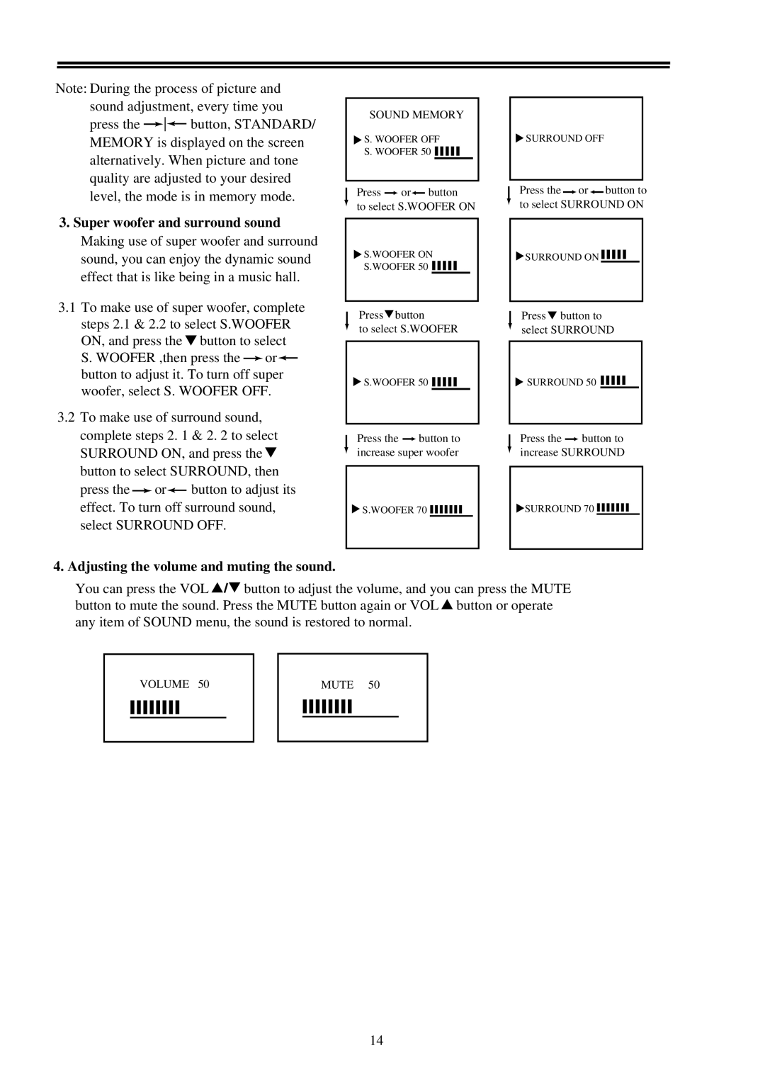 Palsonic 7118 owner manual Adjusting the volume and muting the sound 