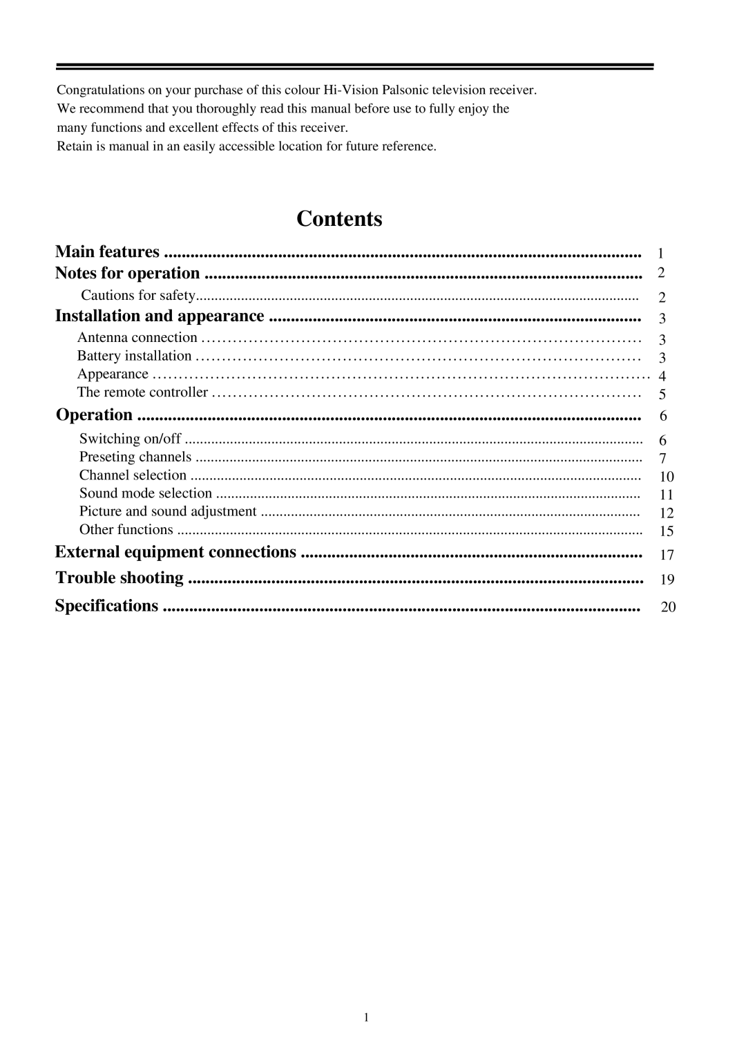 Palsonic 7118 owner manual Contents 