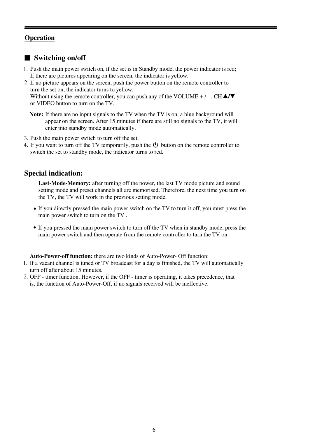 Palsonic 7118 owner manual Switching on/off, Special indication 