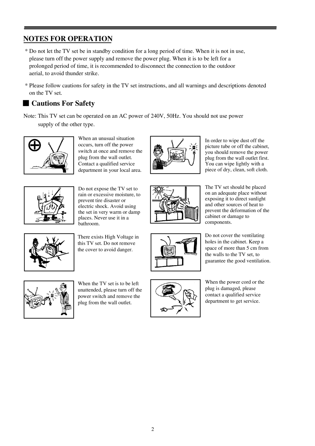 Palsonic 7118 owner manual Notes For Operation, Cautions For Safety 
