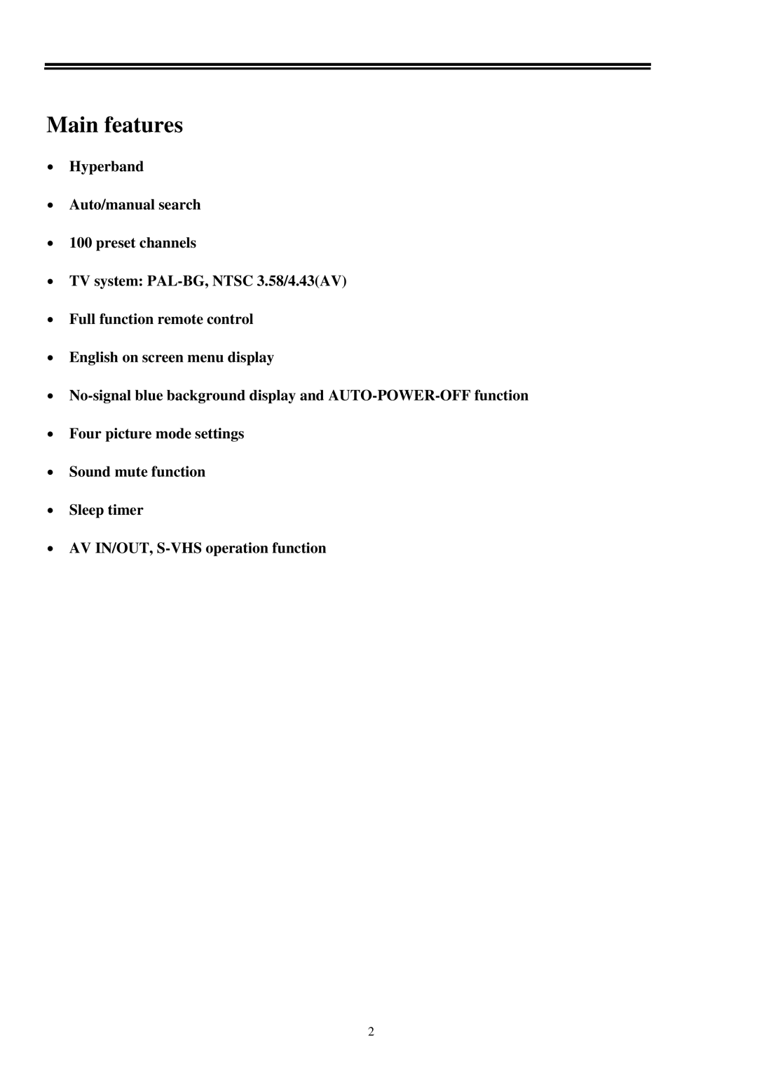 Palsonic 7128 owner manual Main features 