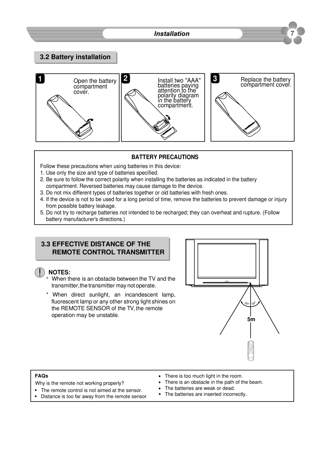 Palsonic 76WSHD owner manual Battery installation, Battery Precautions 