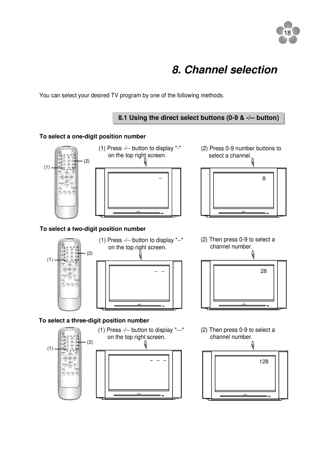 Palsonic 76WSHD owner manual Channel selection, Using the direct select buttons 0-9 & -/-- button 