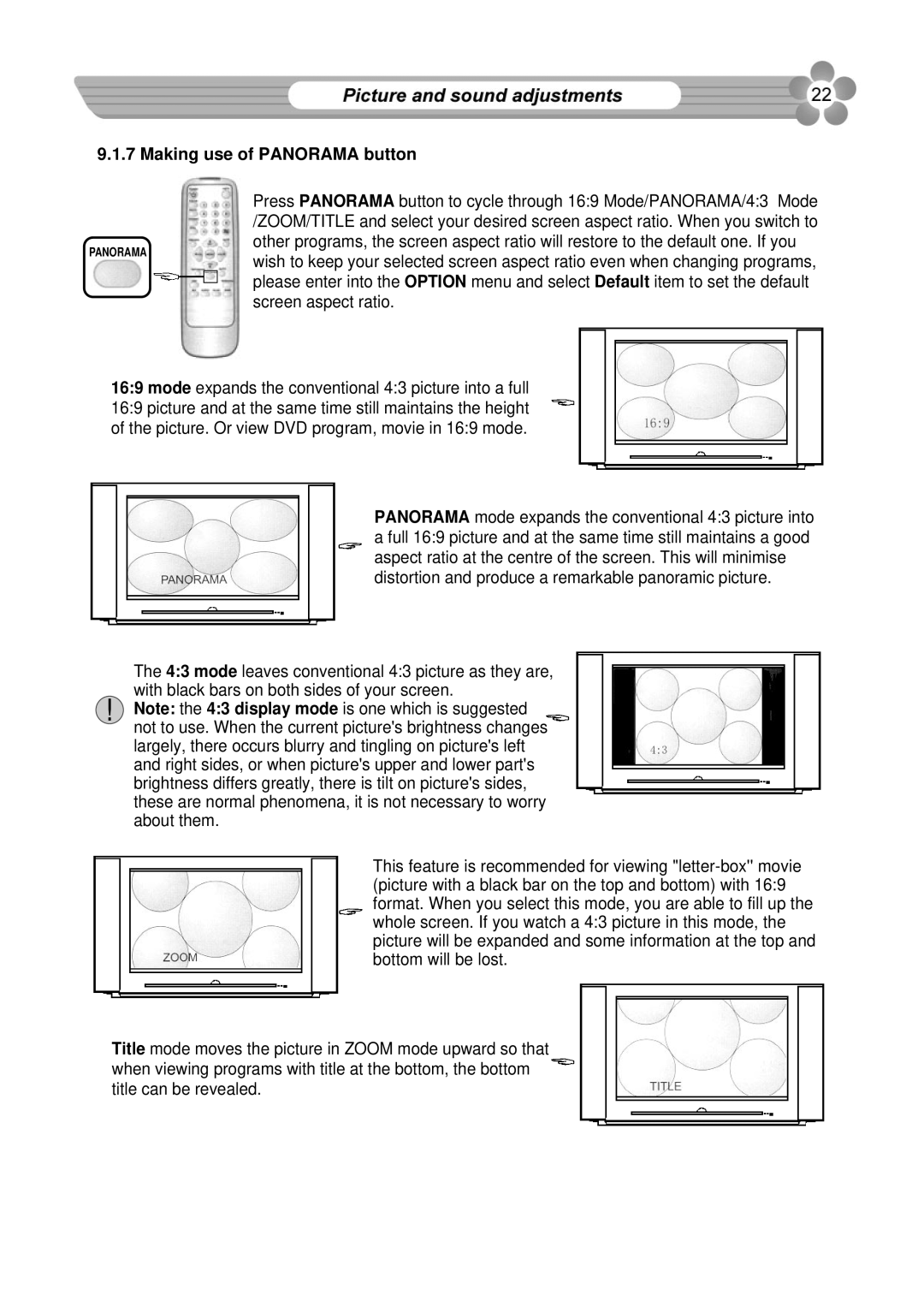 Palsonic 76WSHD owner manual Making use of Panorama button 