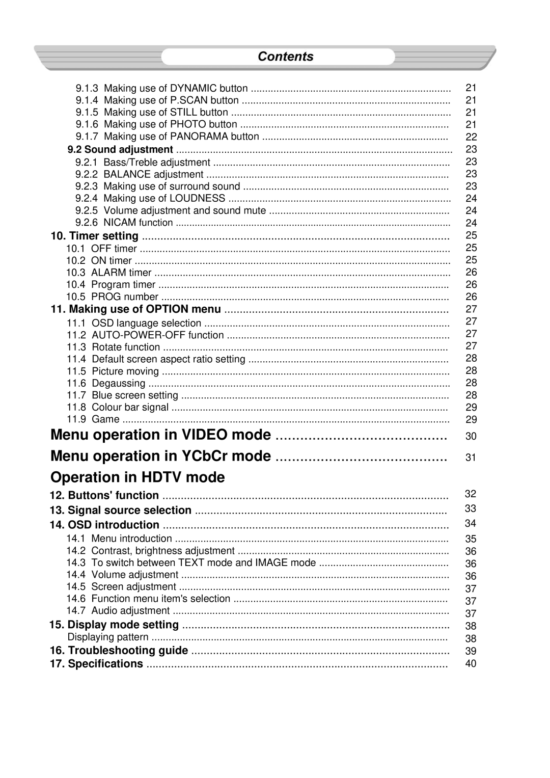 Palsonic 76WSHD owner manual Operation in Hdtv mode 