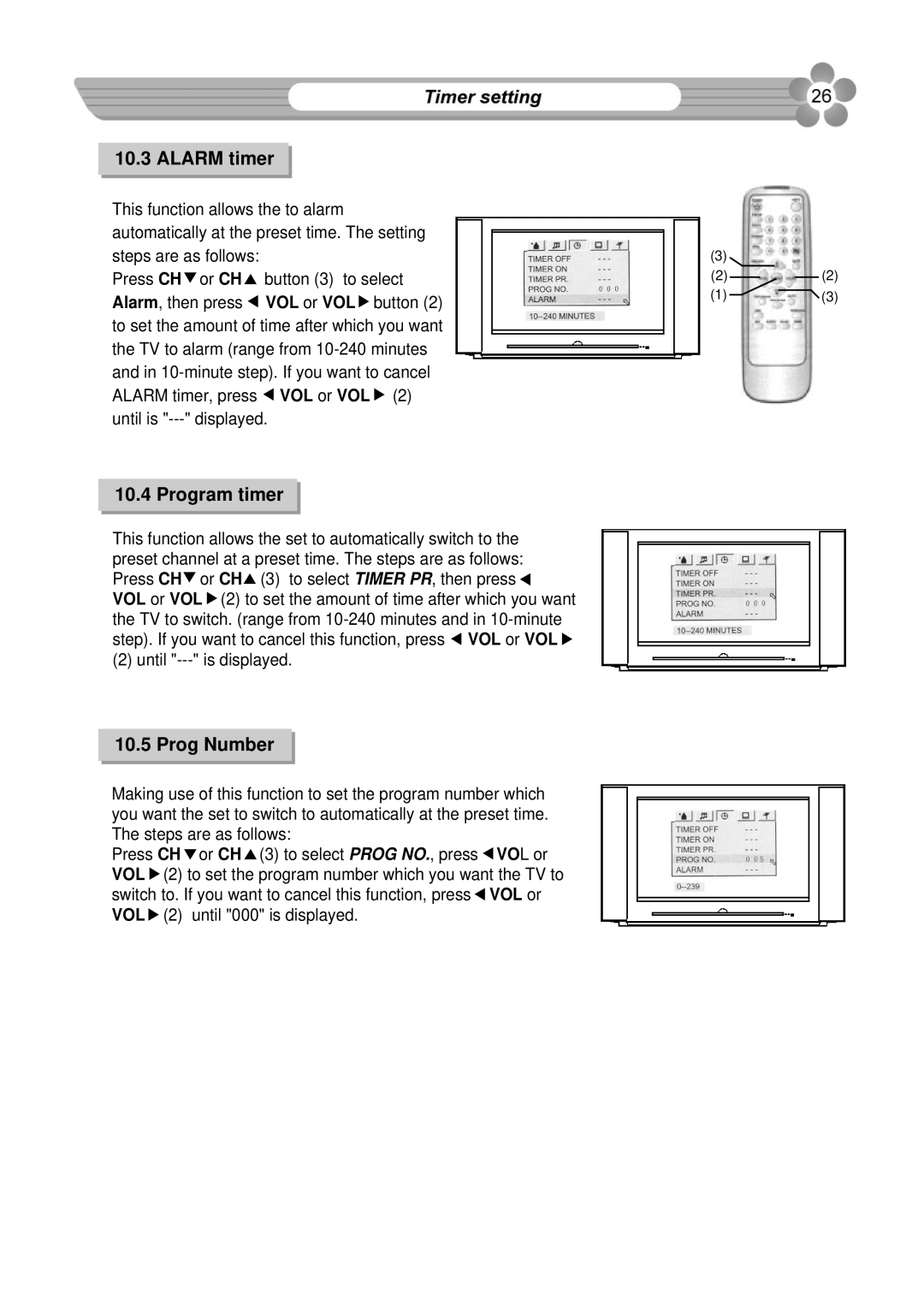 Palsonic 76WSHD owner manual Alarm timer, Program timer, Prog Number 