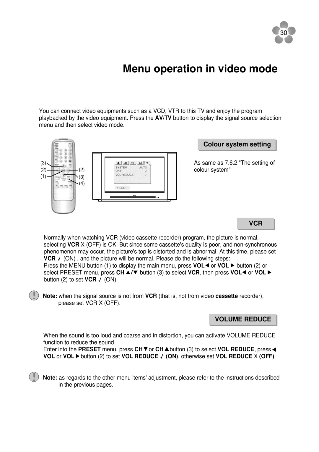 Palsonic 76WSHD owner manual Menu operation in video mode, Colour system setting 