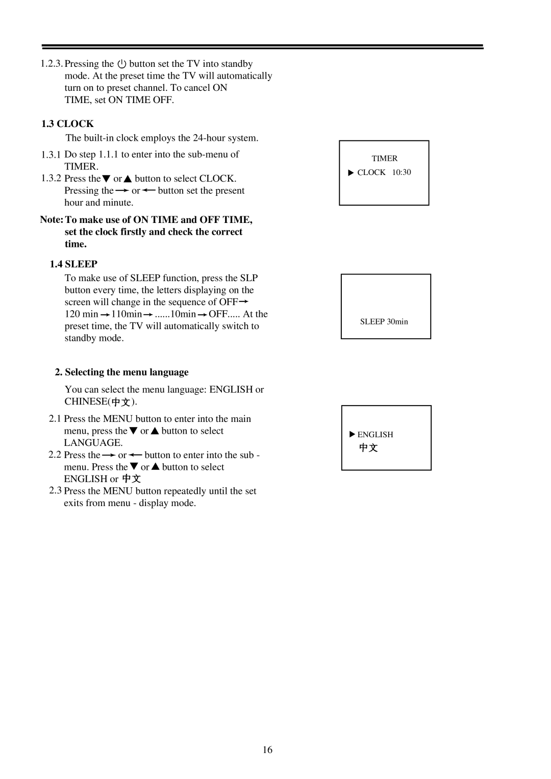 Palsonic 8010PF owner manual Timer, Selecting the menu language, Chinese, Language 