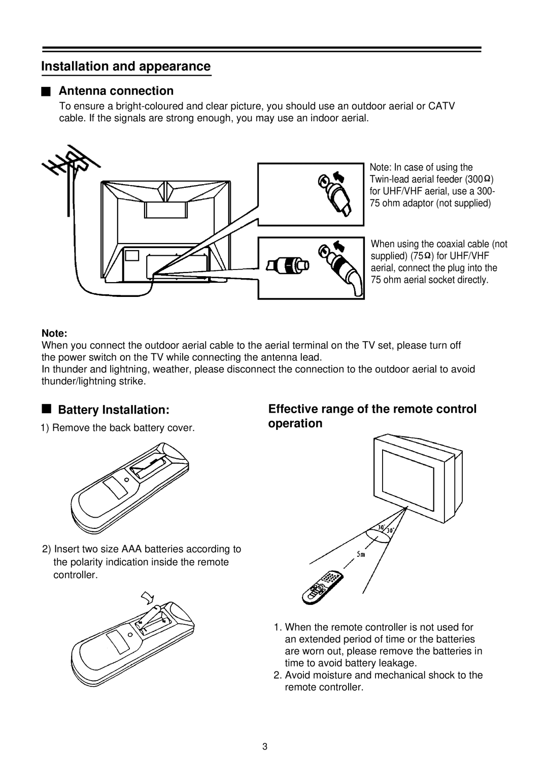 Palsonic 8040PFST owner manual Installation and appearance, Antenna connection, Battery Installation 