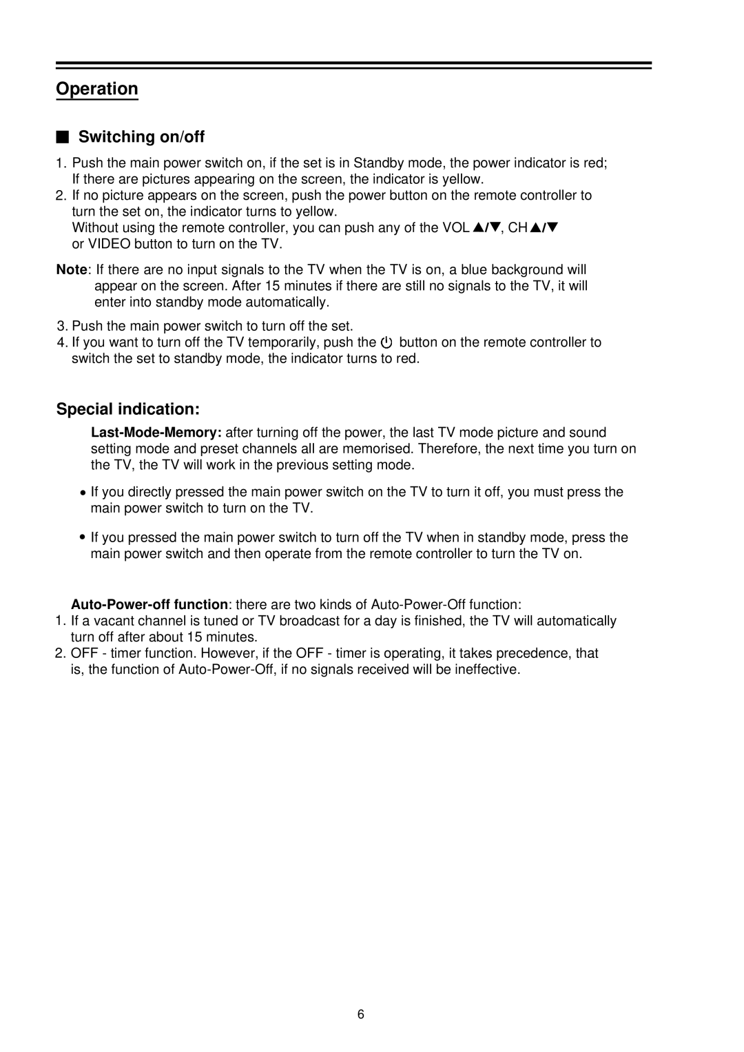 Palsonic 8040PFST owner manual Operation, Switching on/off, Special indication 