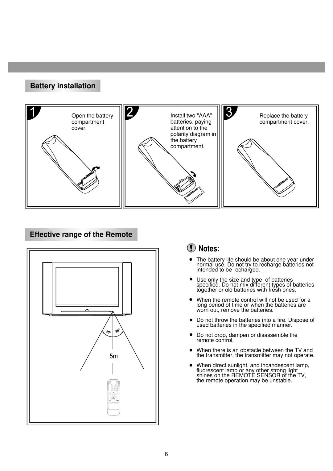 Palsonic 86WSHDA, 76WSHDA owner manual Battery installation, Effective range of the Remote 