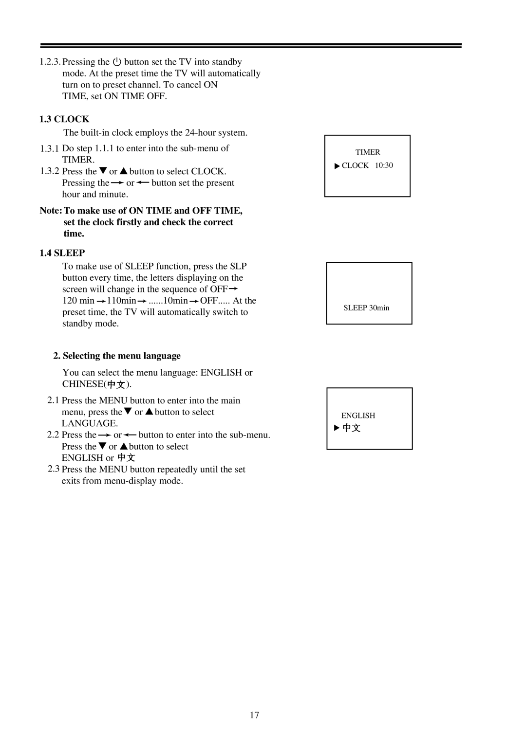 Palsonic 9219SF owner manual Timer, Selecting the menu language, Chinese, Language 